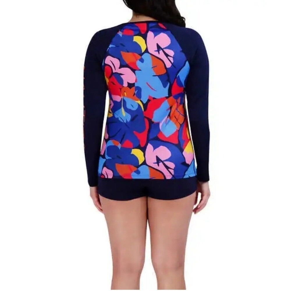 NAUTICA Long Sleeve Rashguard Sun Top UPF Navy Into the Jungle Women's Size M - Picture 4 of 4
